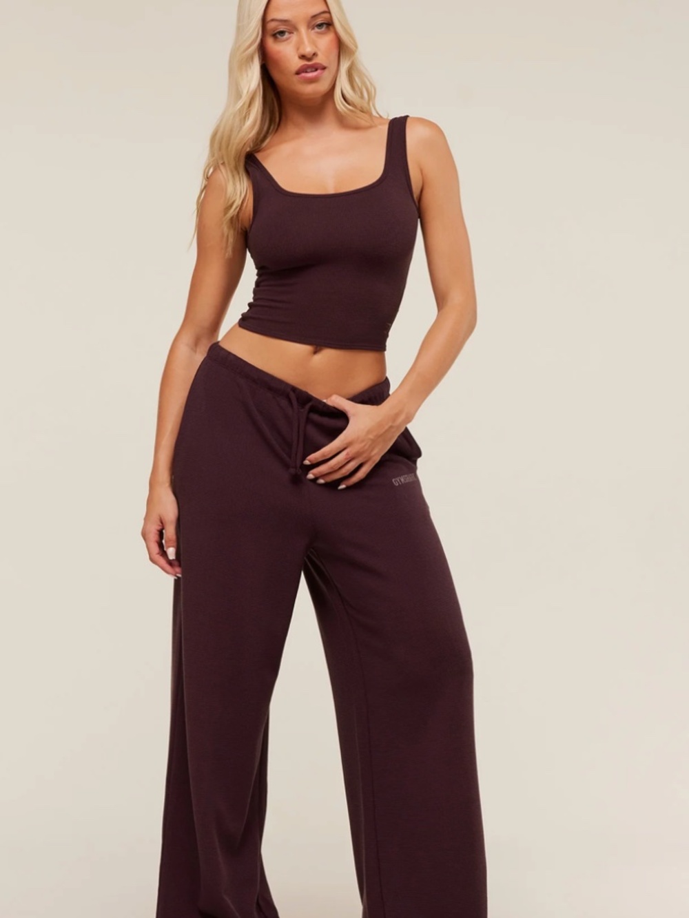 Gymshark Waffle Wide Leg Pant Size Medium Cherry Purple Athletic (Q)